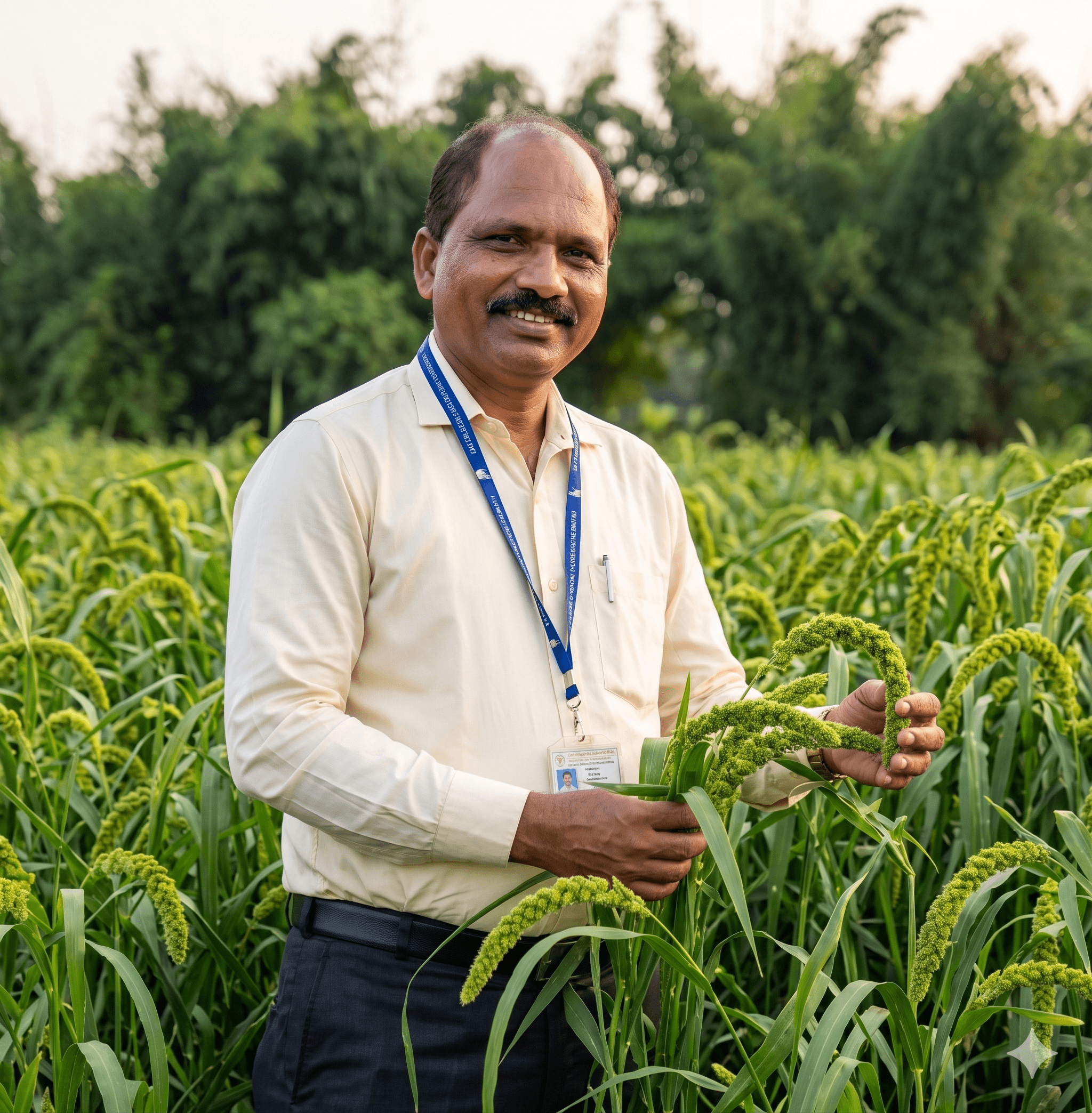 Dr. Boraiah B — Professor of Agronomy at GKVK Campus, examining crops in the field